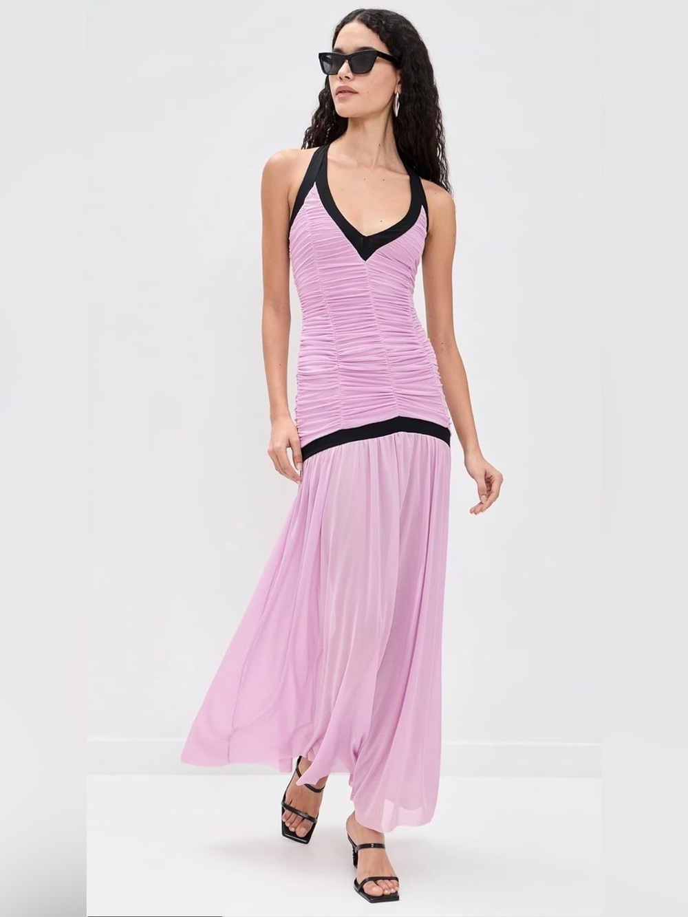 AFRM Lilac Maxi Dress with Black Trim, size Medium
